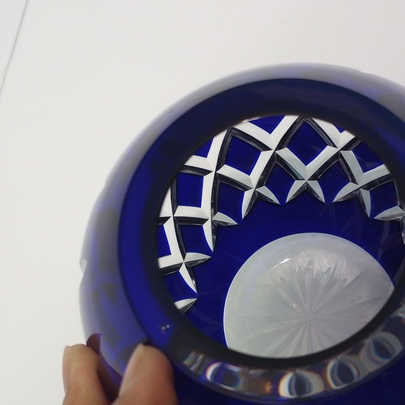 Vintage Bohemian Czech Glass Cobalt Blue Cut Cut to Clear Voltive - Picture 5 of 8